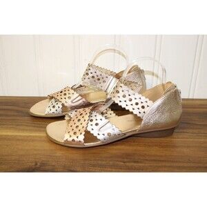 Sesto Meucci Leather Cut-Out Cross Stap Sandals‎ Elbi Metallic Size 11 M